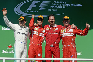 O pódio em Interlagos com Vettel, Bottas e Raikkonen