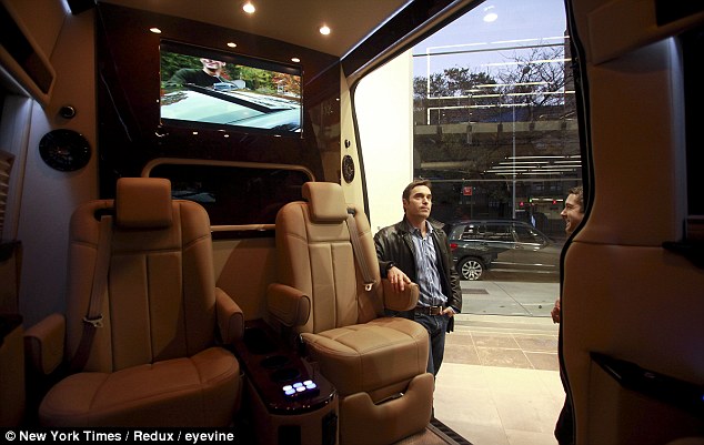 Driving commuters around the Benz: New York City's wealthiest enjoy hidden luxury in Mercedes vans that take up half the road Driving commuters around the Benz: New York City's wealthiest enjoy hidden luxury in Mercedes vans that take up half the road