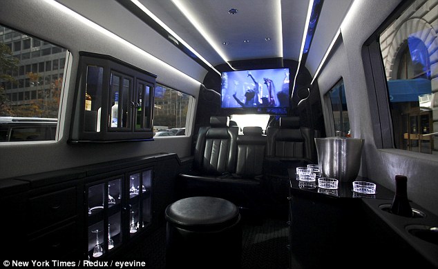 Driving commuters around the Benz: New York City's wealthiest enjoy hidden luxury in Mercedes vans that take up half the road Driving commuters around the Benz: New York City's wealthiest enjoy hidden luxury in Mercedes vans that take up half the road