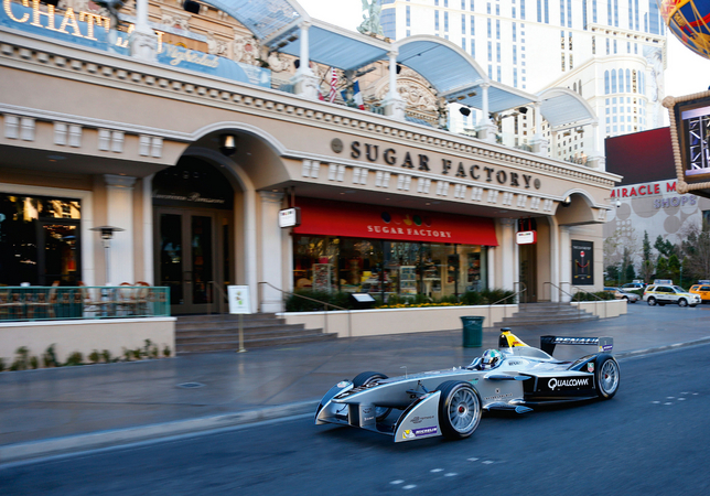Test driver Lucas di Grasi drove the car on the Las Vegas strip for the test Test driver Lucas di Grasi drove the car on the Las Vegas strip for the test