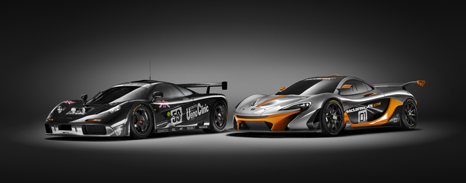 The McLaren P1 GTR side-by-side with its historical ancestor, the F1 GTR The McLaren P1 GTR side-by-side with its historical ancestor, the F1 GTR