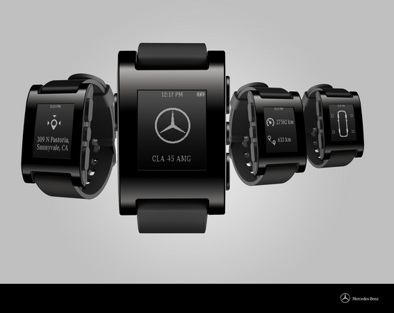 The Pebble Mercedes smart watch integrates into the car's systems to provide information at all times The Pebble Mercedes smart watch integrates into the car's systems to provide information at all times