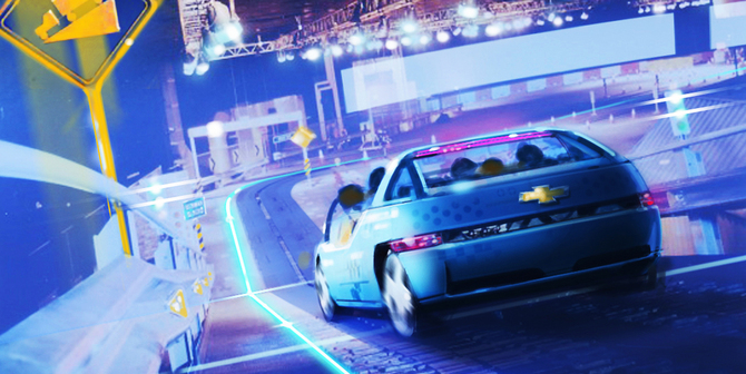 The ride simulates testing a car The ride simulates testing a car