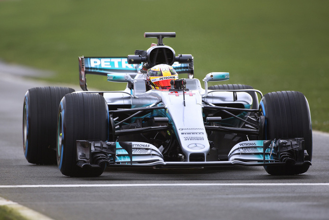 Compared to other F1 cars revealed so far the new Mercedes W08 features a different approach to the front nose Compared to other F1 cars revealed so far the new Mercedes W08 features a different approach to the front nose