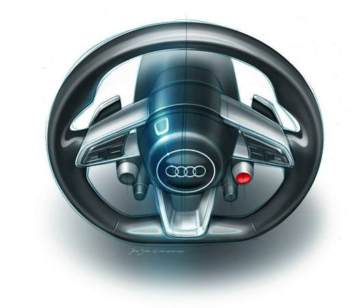 O volante parece de inspiração automobilística O volante parece de inspiração automobilística
