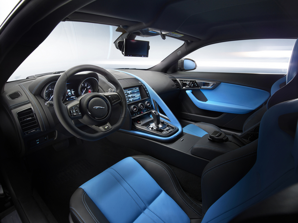 The interior of the vehicle receives the colours of Team Sky The interior of the vehicle receives the colours of Team Sky