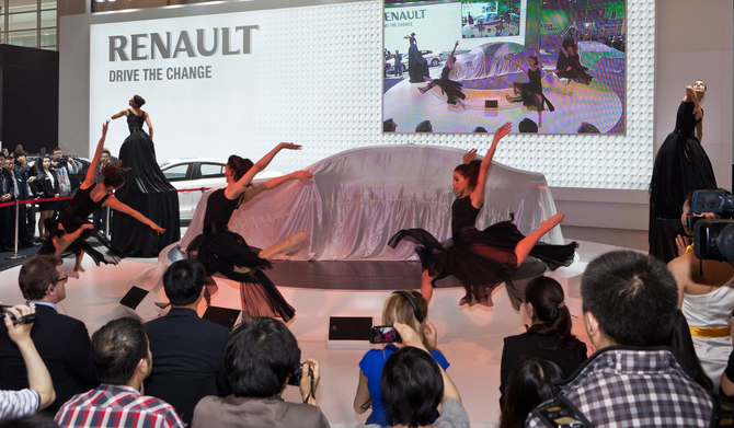 Renault had Chinese dancers on hand as the car was unveiled Renault had Chinese dancers on hand as the car was unveiled