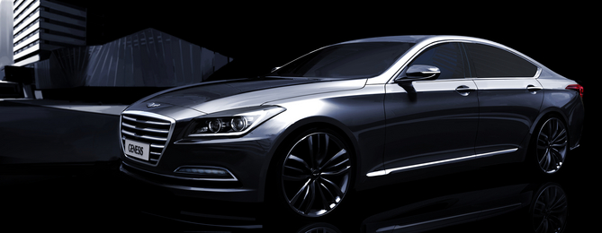 The second-generation Genesis combines blunt front and rear ends with long, arcing lines inbetween. The second-generation Genesis combines blunt front and rear ends with long, arcing lines inbetween.