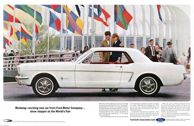 The first Mustang made its debut at the World's Fair in 1964. The first Mustang made its debut at the World's Fair in 1964.