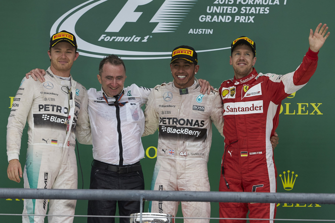 Em Austin Rosberg e Vettel completaram o pódio ao lado de Hamilton Em Austin Rosberg e Vettel completaram o pódio ao lado de Hamilton