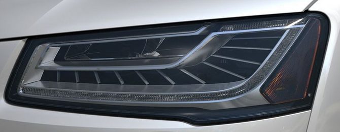 The headlights can direct light around other cars by turning off sections of the light The headlights can direct light around other cars by turning off sections of the light