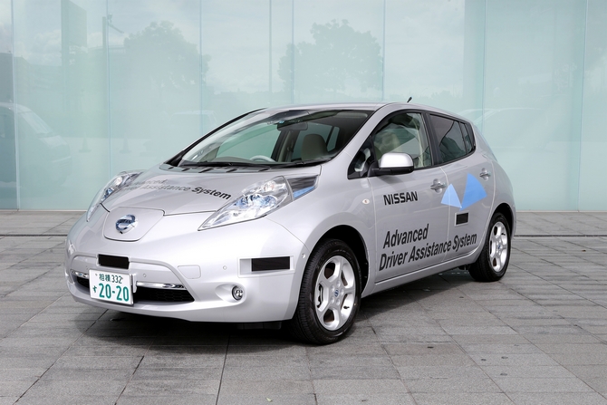 The autonomous Leaf is the first autonomous licensed vehicle for Japanese roads The autonomous Leaf is the first autonomous licensed vehicle for Japanese roads