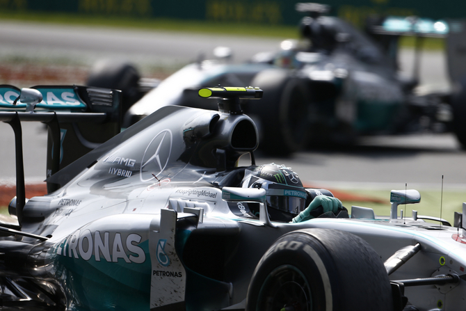 The two Mercedes competed once again against each other for the win The two Mercedes competed once again against each other for the win