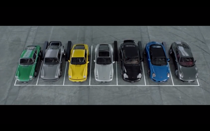 The video showcases all generations of the 911 The video showcases all generations of the 911