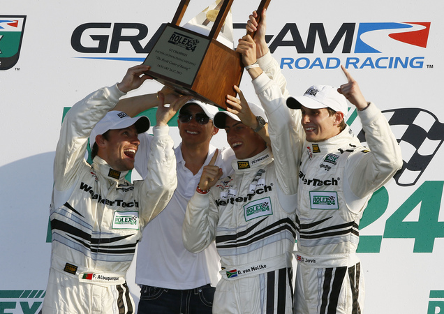 Filipe Albuquerque, Edoardo Mortara, Olivier Jarvis e Dion von Moltke festejam no pódio Filipe Albuquerque, Edoardo Mortara, Olivier Jarvis e Dion von Moltke festejam no pódio