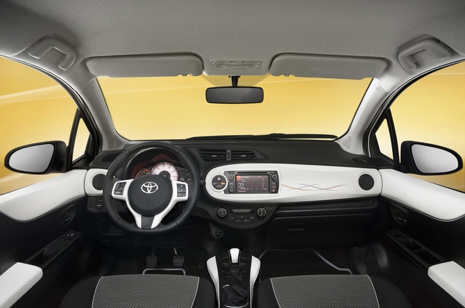 The interior is black and white The interior is black and white