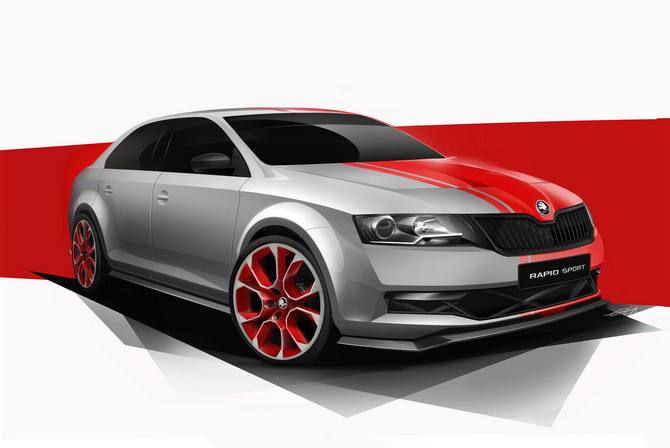 The Rapid Sport is painted in gray and red The Rapid Sport is painted in gray and red