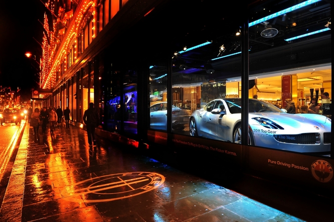 Fisker Karma Displayed in Harrods Window Fisker Karma Displayed in Harrods Window