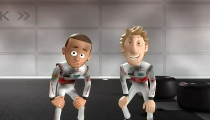 Button and Hamilton are the stars with their actual voices Button and Hamilton are the stars with their actual voices