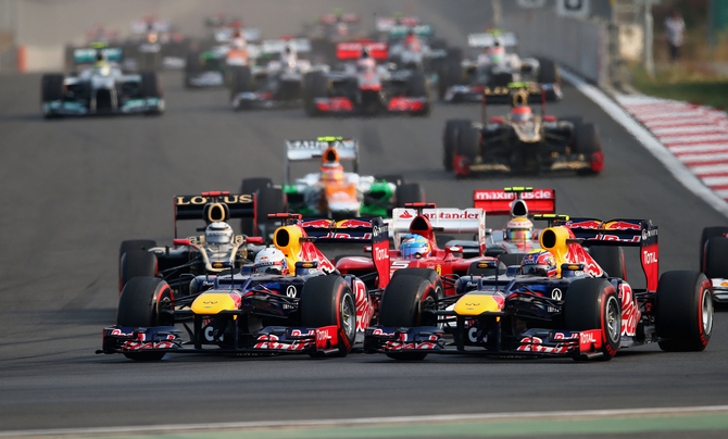 Vettel stole the lead to his team mate right from the start Vettel stole the lead to his team mate right from the start