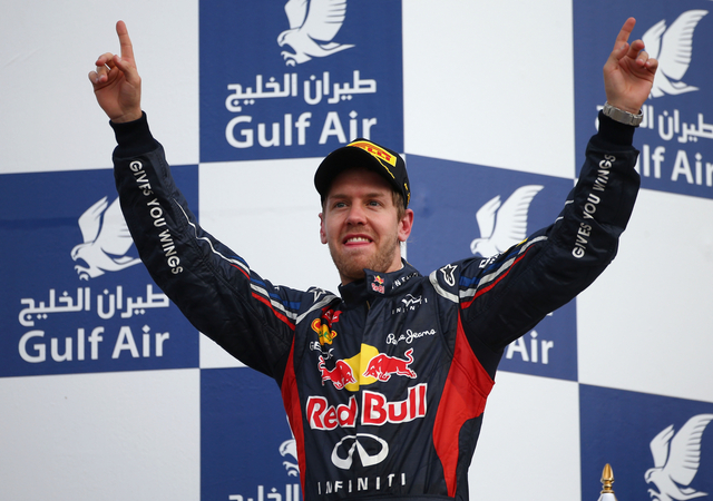 Vettel on the podium after victory in sunday's Bahrain Grand Prix Vettel on the podium after victory in sunday's Bahrain Grand Prix