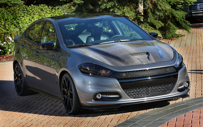 The Dart Carbon Fire shows a carbon fiber hood and spoiler that are already available for the Dart The Dart Carbon Fire shows a carbon fiber hood and spoiler that are already available for the Dart