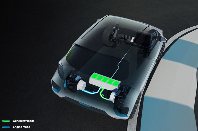 O veículo tem três motores elétricos de 60cv, dois nas rodas traseiras e um entre o motor e a transmissão O veículo tem três motores elétricos de 60cv, dois nas rodas traseiras e um entre o motor e a transmissão