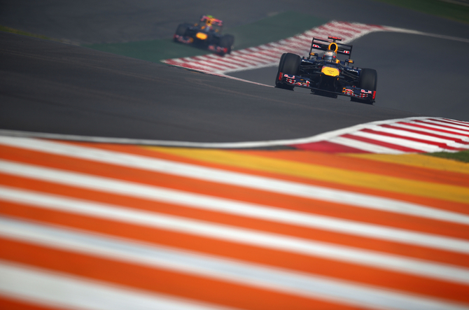 The Red Bull drivers will occupy the first row as Webber conquered second position The Red Bull drivers will occupy the first row as Webber conquered second position